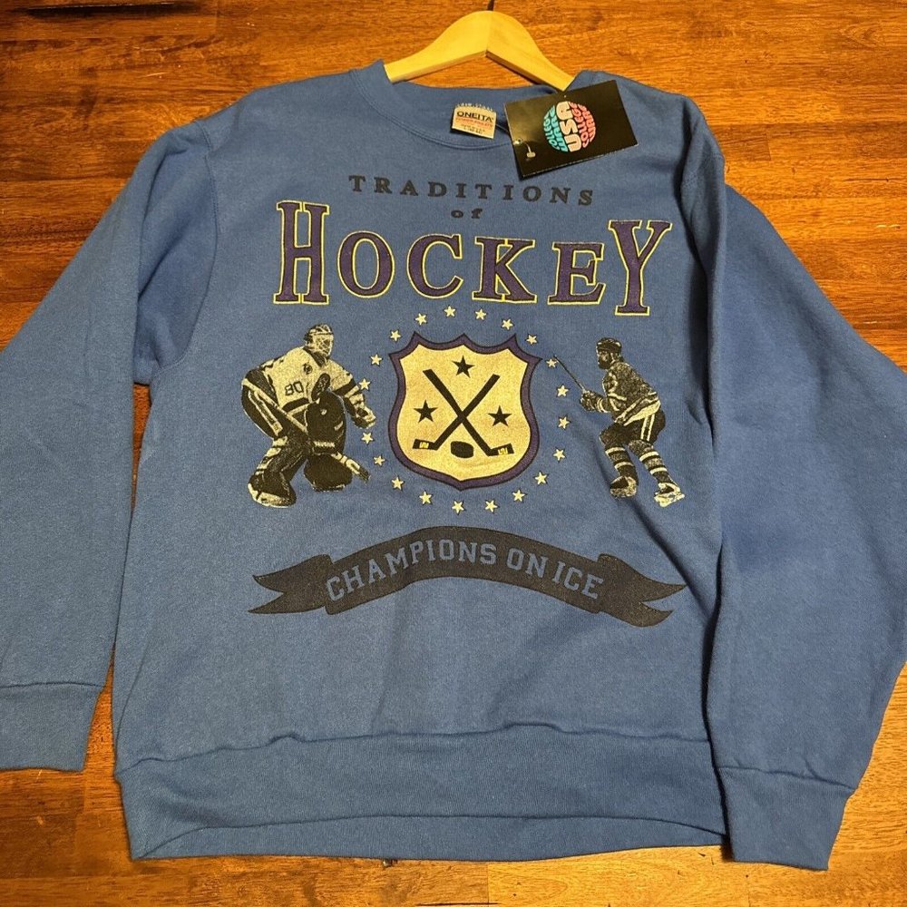 Vintage Crewneck Sweatshirt - NWT - NOS - Traditions Of Hockey - Large Blue